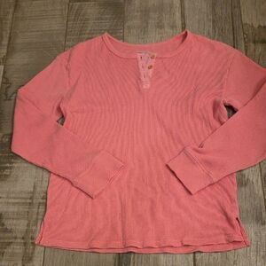 Girl's Pink  Waffle Henley Top